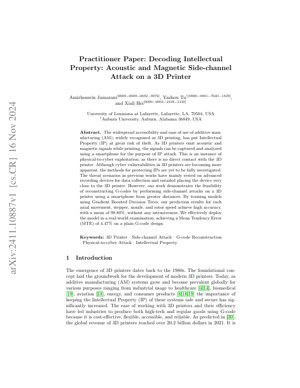 PDF Document Cover - Decoding Intellectual Property: Acoustic and Magnetic Side-channel Attack on a 3D Printer