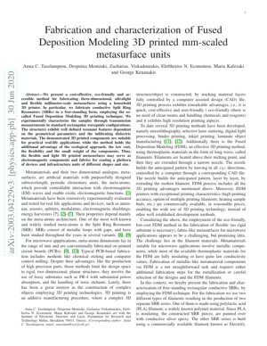 Couverture du document PDF - Fabrication et Caractérisation d'Unités de Métasurfaces à l'Échelle Millimétrique par Impression 3D FDM