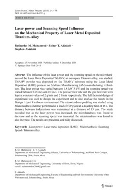 Обложка PDF-документа - Влияние мощности лазера и скорости сканирования на механические свойства титанового сплава, полученного методом лазерной наплавки металла
