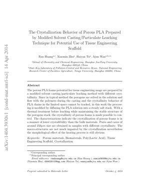 PDF文書カバー - 改変溶媒鋳造法による多孔質PLA足場の結晶化挙動解析